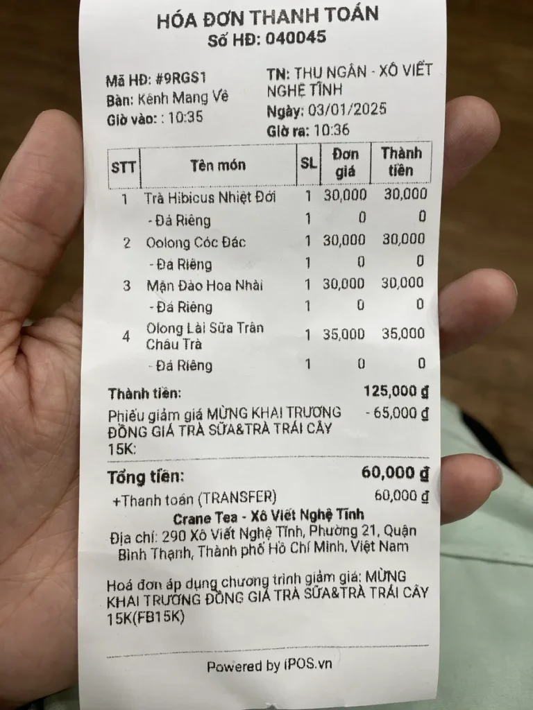 Crane Tea Xo Viet Nghe Tinh Binh Thanh TPHCM hoa don 768x1024