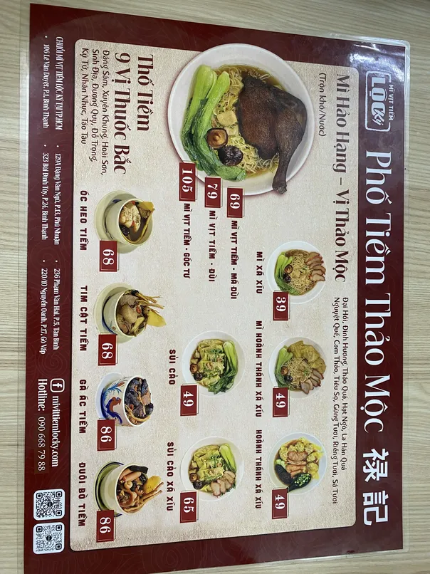 Mi Vit Tiem Dang Van Ngu TPHCM menu