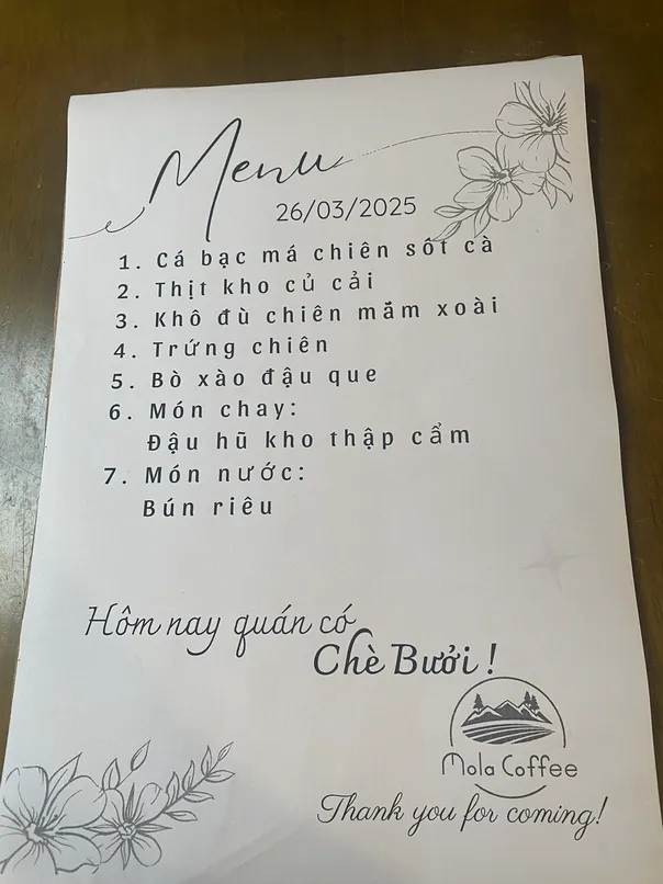 Mola coffee menu 1