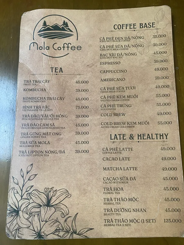 Mola coffee menu 2