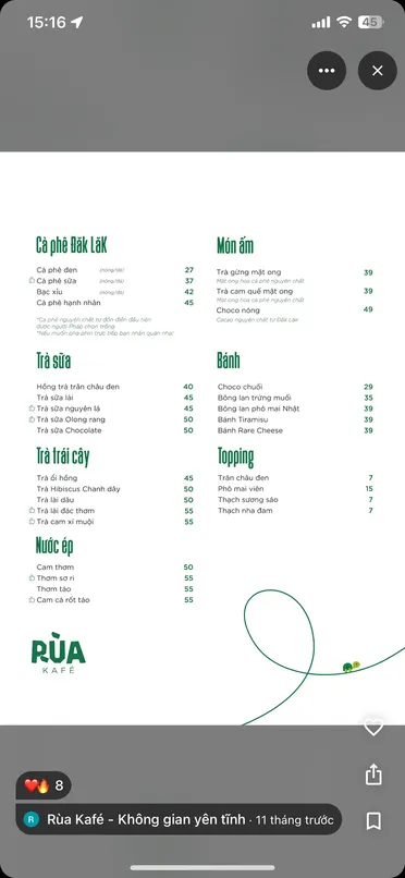 Rua Kafe Bau Cat menu