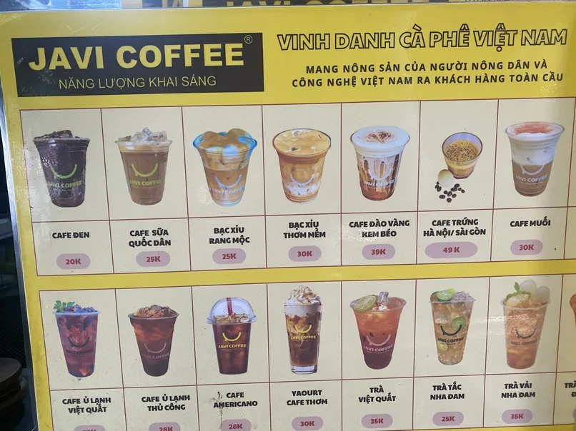 Javi Coffee Thu Duc menu 1