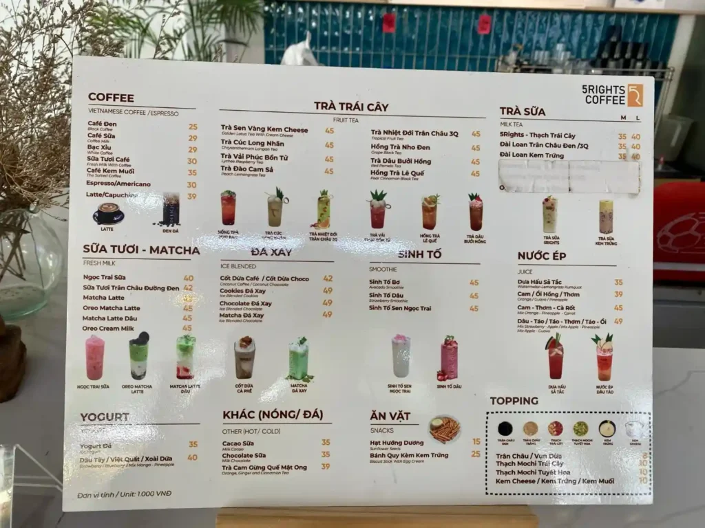 5Rights Coffee Quan 7 menu 1024x768