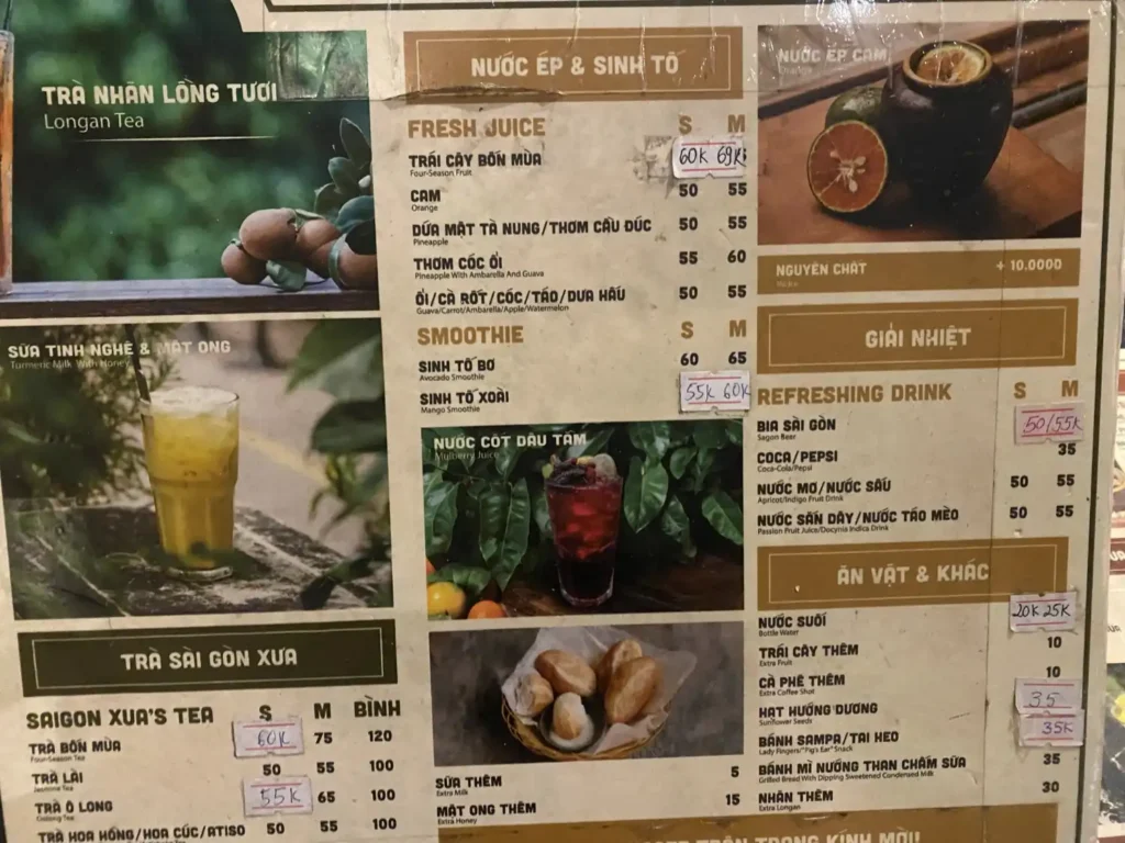 Menu Tiệm Cà Phê Sài Gòn Xưa, Trần Phú, Q5
