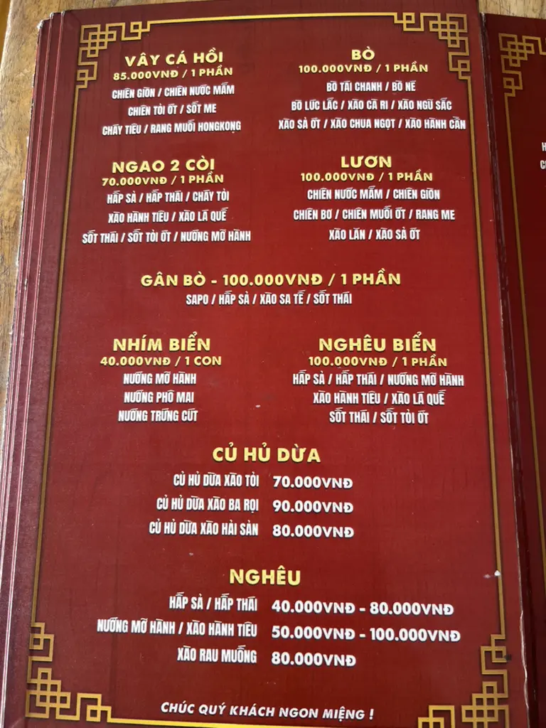 Oc Thanh Van 39k menu